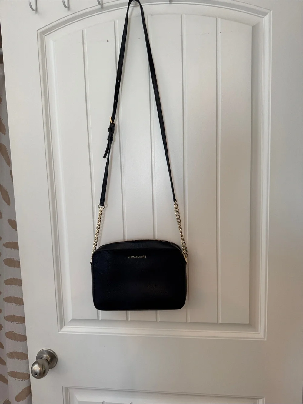 Michael Kors Black Leather Crossbody with Gold Chain Strap